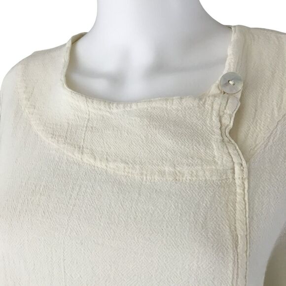 Oh My Gauze! Blouse Top Cream One Size Full Figure Patch Pocket Pearl Button - Picture 4 of 16